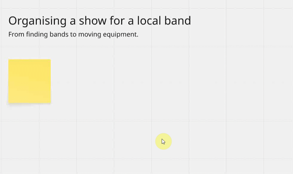 An animated GIF of a Miro board. A cursor adds boxes to a journey..